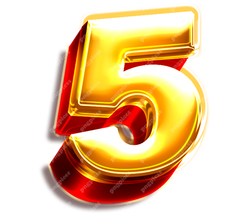 5 five Golden 3D PNG png