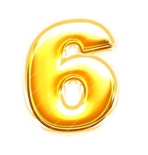 6 six Golden 3D PNG png