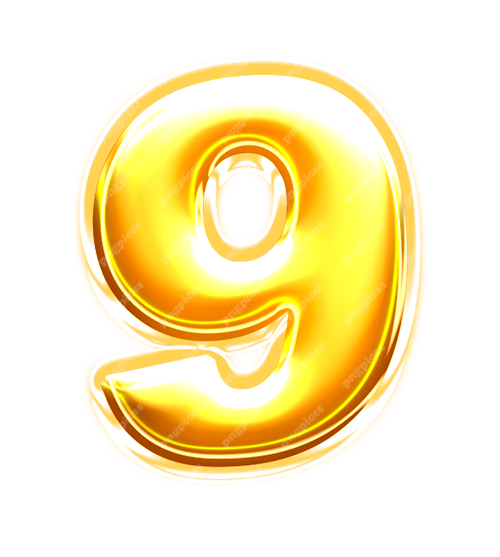 9 nine Golden 3D PNG png